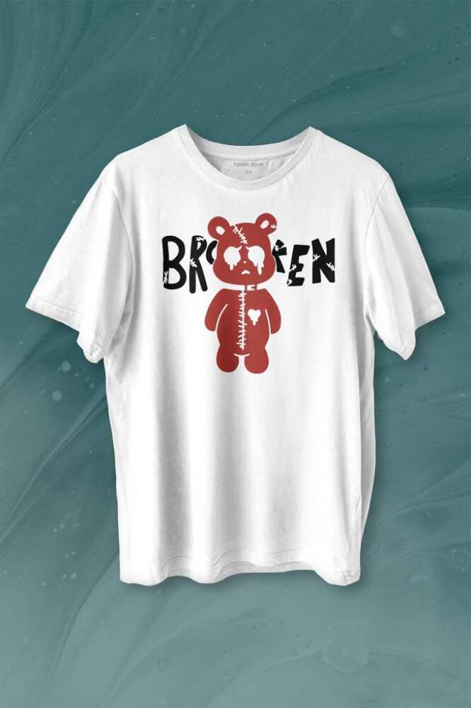 Broken Bear Mutsuz Ayıcık Baskılı Tişört Unisex T-shirt - 1