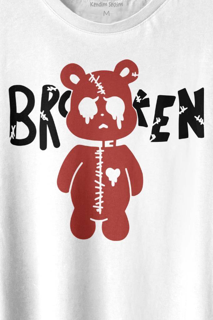 Broken Bear Mutsuz Ayıcık Baskılı Tişört Unisex T-shirt (1)