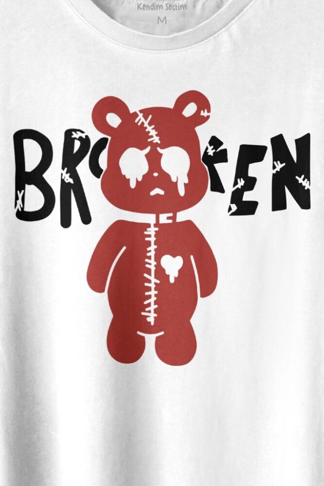 Broken Bear Mutsuz Ayıcık Baskılı Tişört Unisex T-shirt (1)