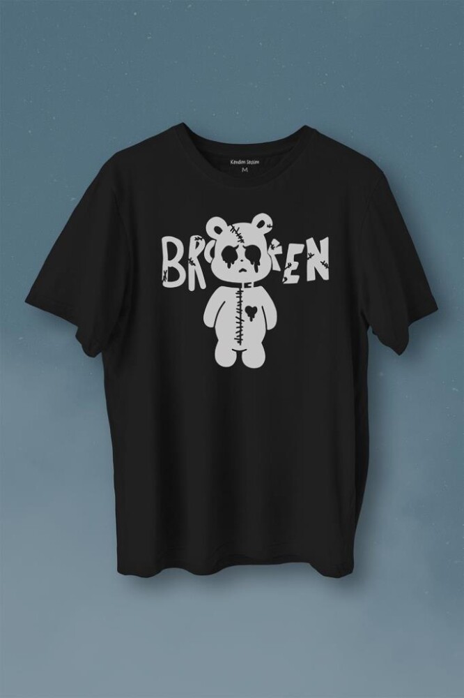 Broken Bear Mutsuz Ayıcık Baskılı Tişört Unisex T-Shirt - 1