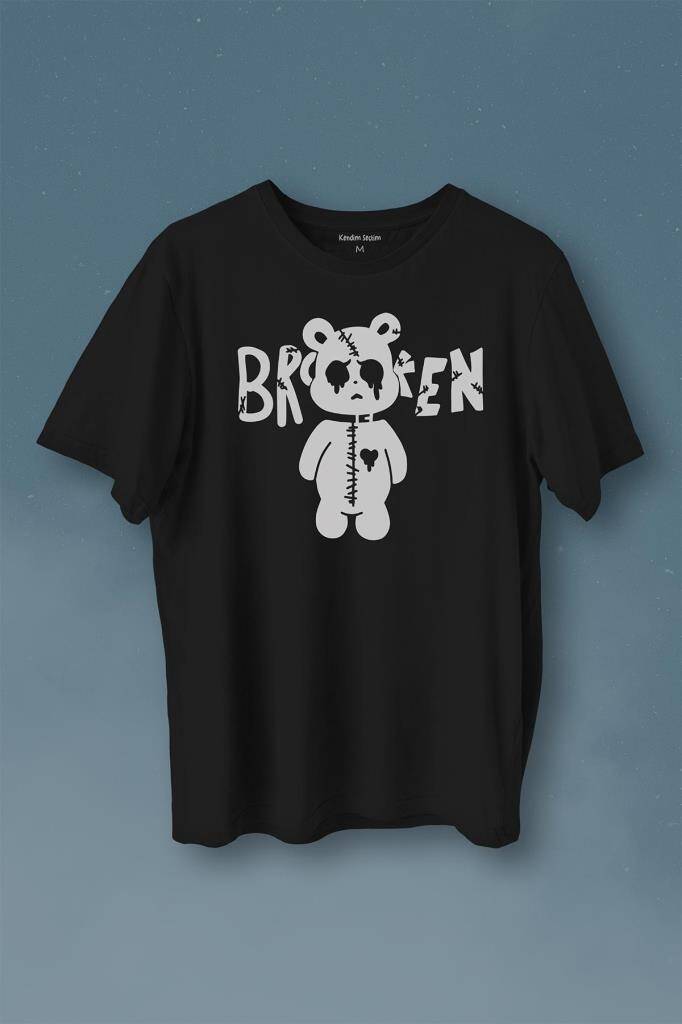Broken Bear Mutsuz Ayıcık Baskılı Tişört Unisex T-Shirt - 1