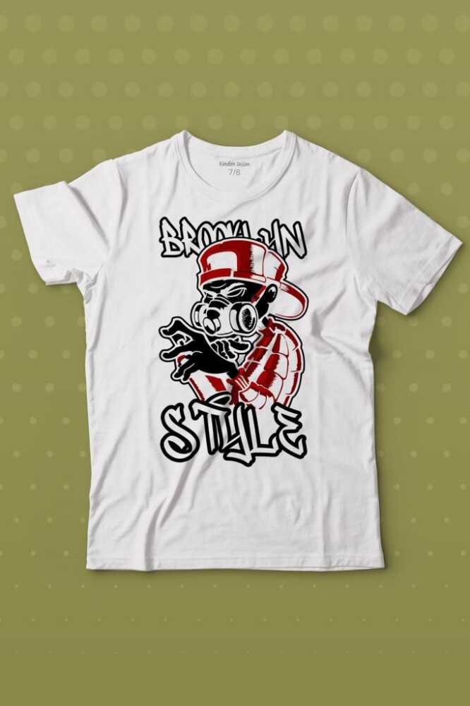 Brooklyn Hip Hop Rap Music Grafitti Baskılı Tişört Çocuk T-shirt - 1