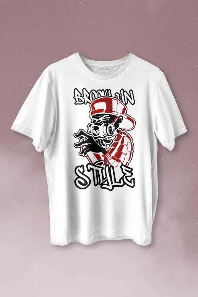 Brooklyn Hip Hop Rap Music Grafitti Baskılı Tişört Unisex T-shirt - 1