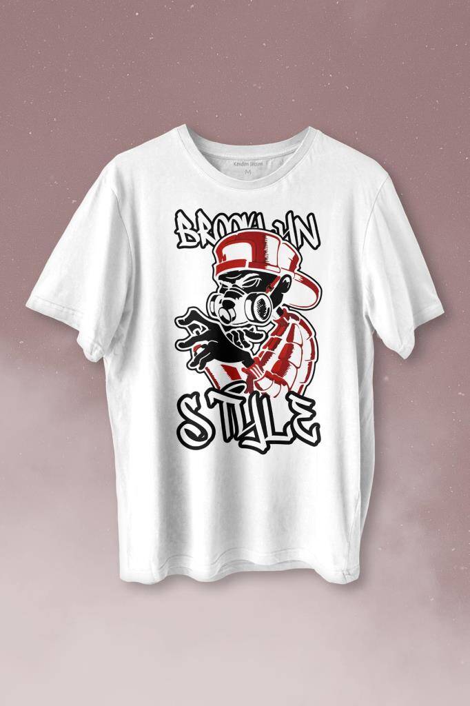 Brooklyn Hip Hop Rap Music Grafitti Baskılı Tişört Unisex T-shirt - 1