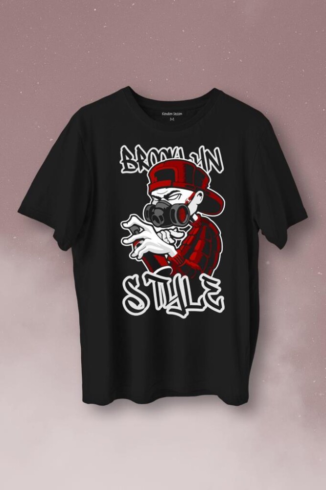 Brooklyn Hip Hop Rap Music Grafitti Baskılı Tişört Unisex T-Shirt - 1