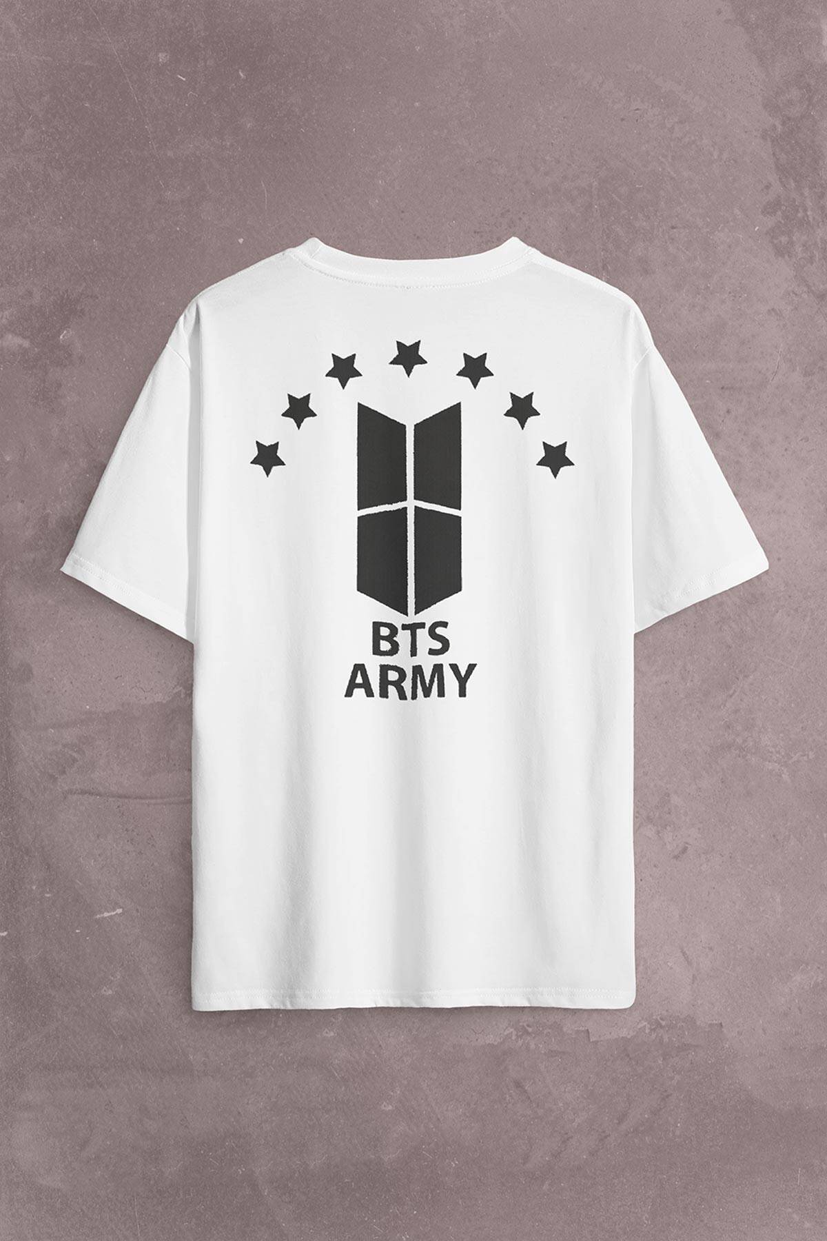 Unisex T-Shirt Bangtan Boys Army Bts Stars Yıldız Sırt Ön Baskılı Oversize Tişört - 2