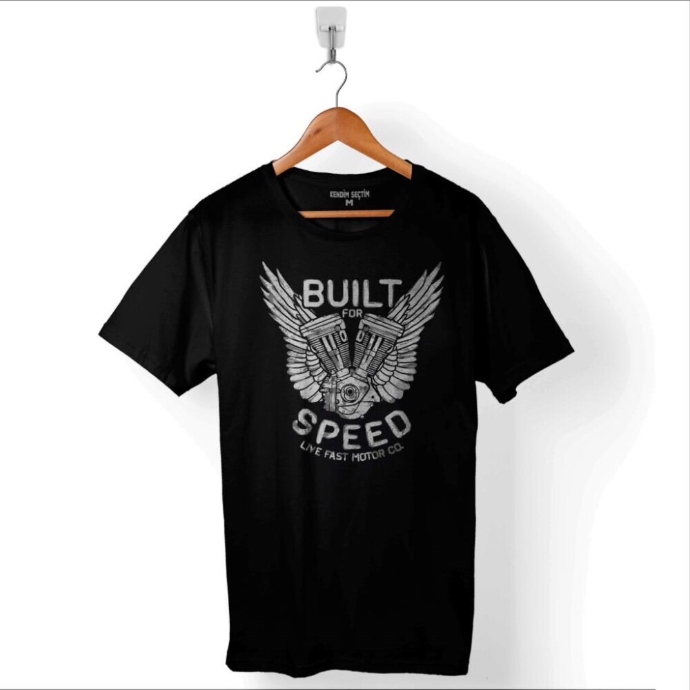 Built For Speed Live Fast Motosiklet Piston Baskılı Tişört Unisex T-Shirt - 1