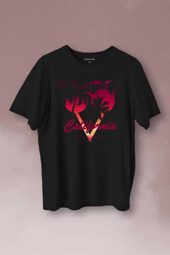 California Forever Yaz Minimal Good Vibe Baskılı Tişört Unisex T-Shirt - 1