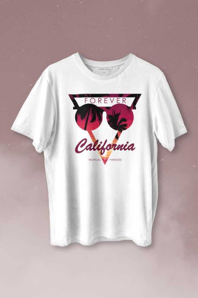 California Forever Yaz Minimal Good Vibe Baskılı Tişört Unisex T-shirt - 1