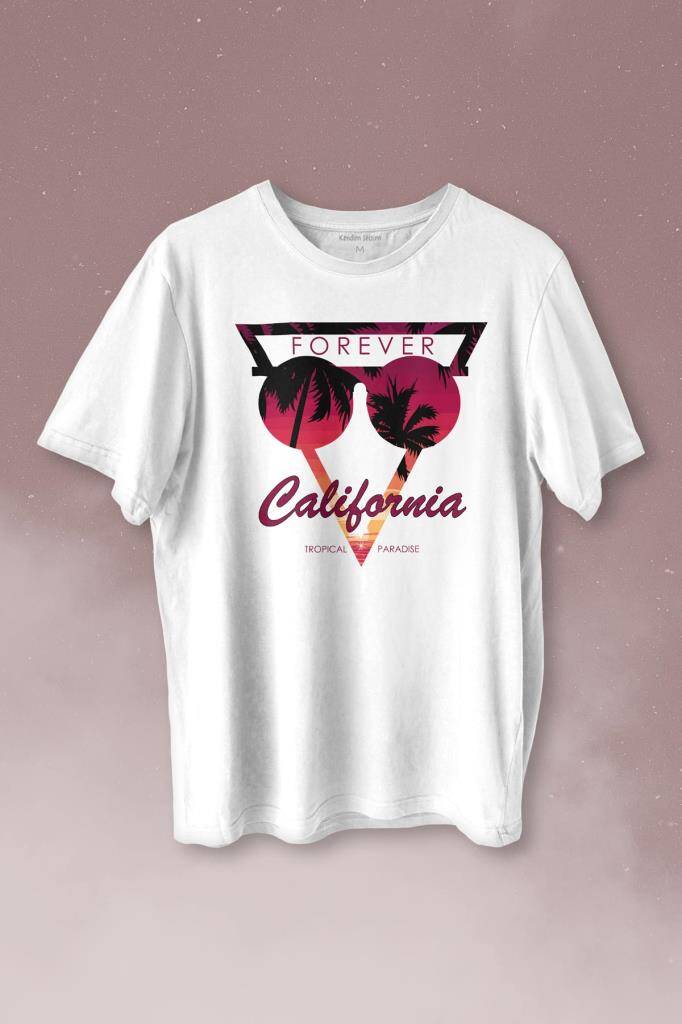 California Forever Yaz Minimal Good Vibe Baskılı Tişört Unisex T-shirt - 1