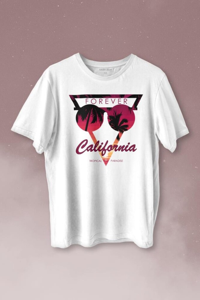 California Forever Yaz Minimal Good Vibe Baskılı Tişört Unisex T-shirt - KENDİM SEÇTİM