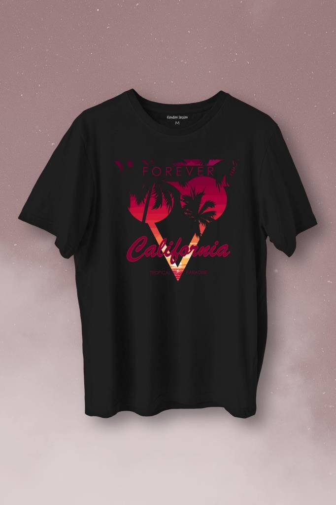 California Forever Yaz Minimal Good Vibe Baskılı Tişört Unisex T-Shirt - 1