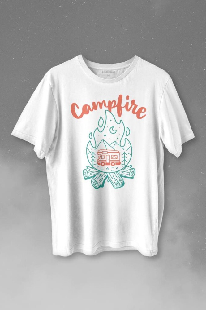 Camping Fire Kamp Ateşi Outdoor Travel Gezgin Baskılı Tişört Unisex T-shirt - 1