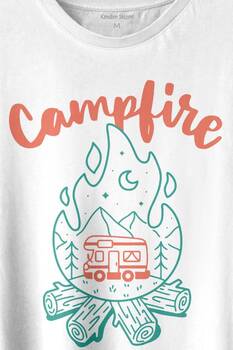 Camping Fire Kamp Ateşi Outdoor Travel Gezgin Baskılı Tişört Unisex T-shirt - 2
