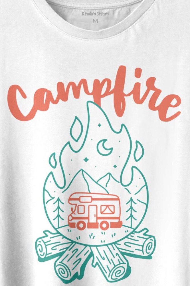 Camping Fire Kamp Ateşi Outdoor Travel Gezgin Baskılı Tişört Unisex T-shirt - 2