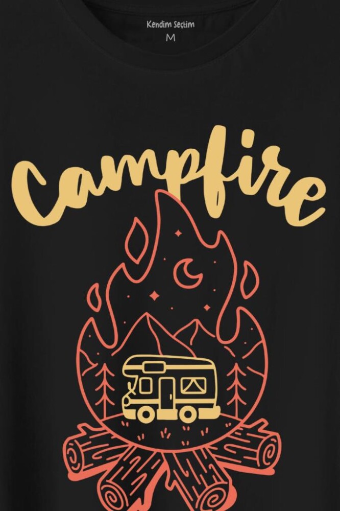 Camping Fire Kamp Ateşi Outdoor Travel Gezgin Baskılı Tişört Unisex T-Shirt - 2