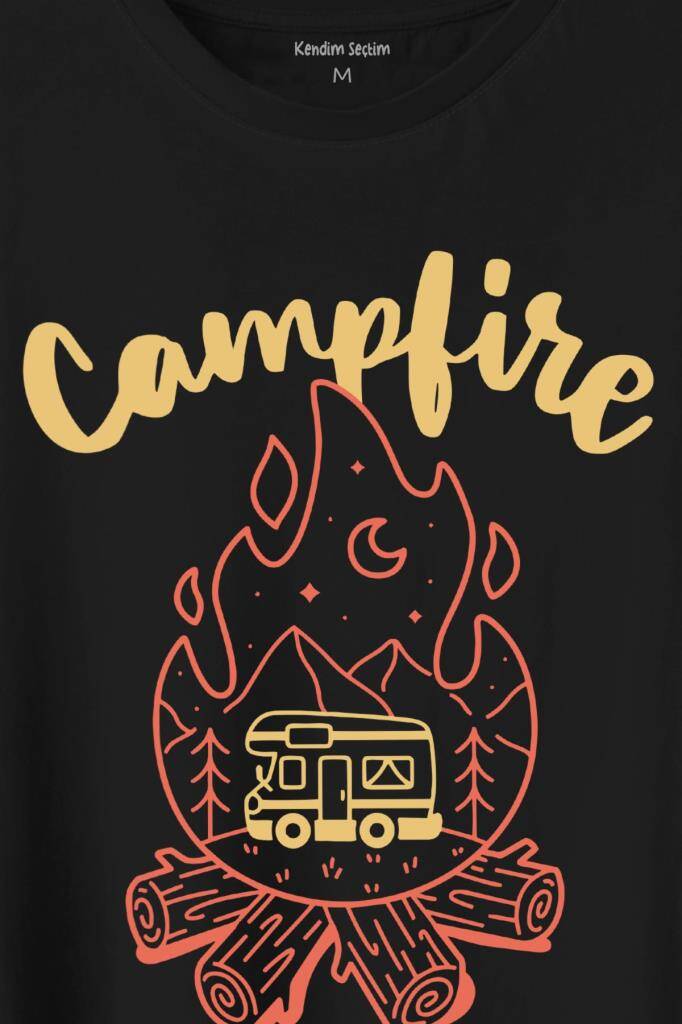 Camping Fire Kamp Ateşi Outdoor Travel Gezgin Baskılı Tişört Unisex T-Shirt - 2