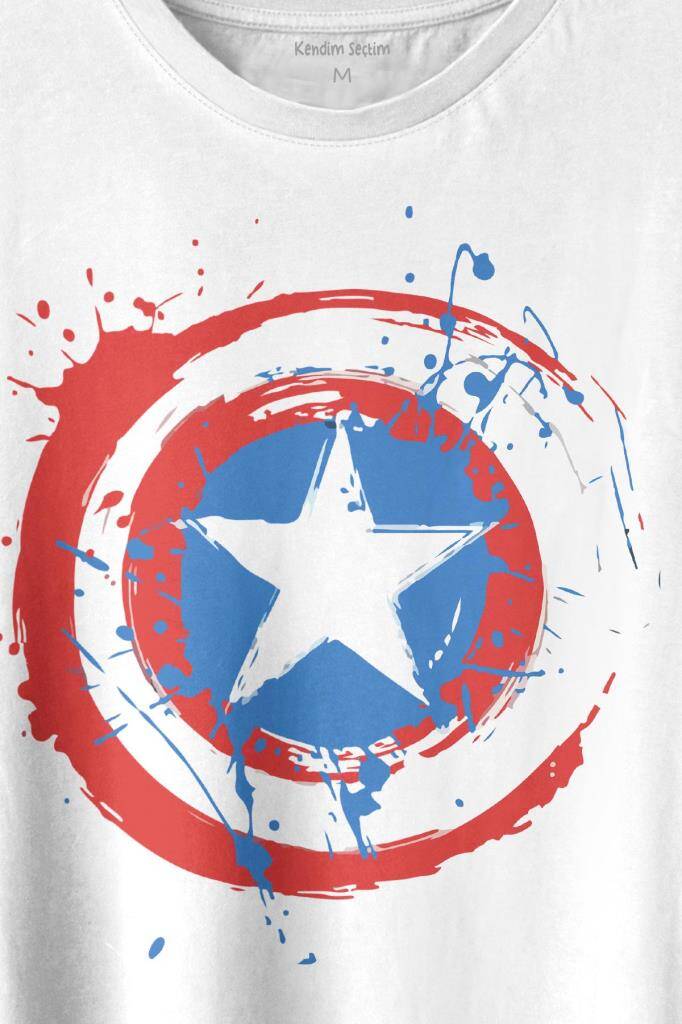 Captain America Kaptan Amerika Kalkan Logo Baskılı Tişört Unisex T-shirt - 2
