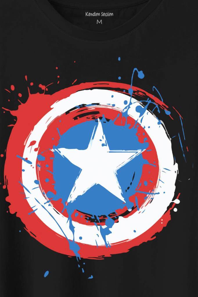 Captain America Kaptan Amerika Kalkan Logo Baskılı Tişört Unisex T-Shirt (1)