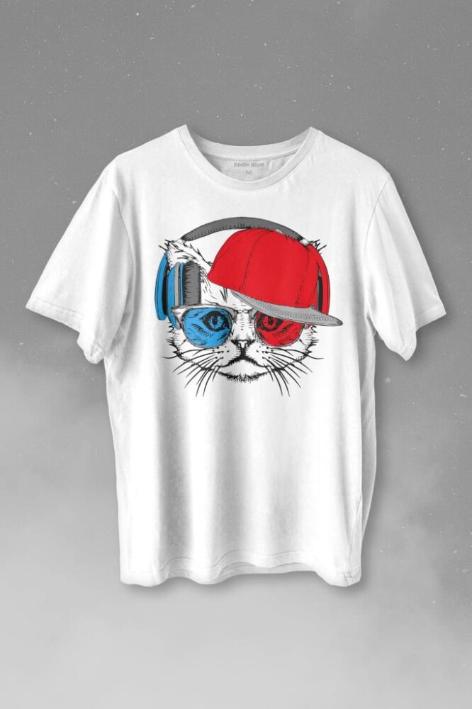 Cat Glasses Gözlüklü Bordo Mavi Spor Trabzon Kedi Baskılı Tişört Unisex T-shirt - KENDİM SEÇTİM