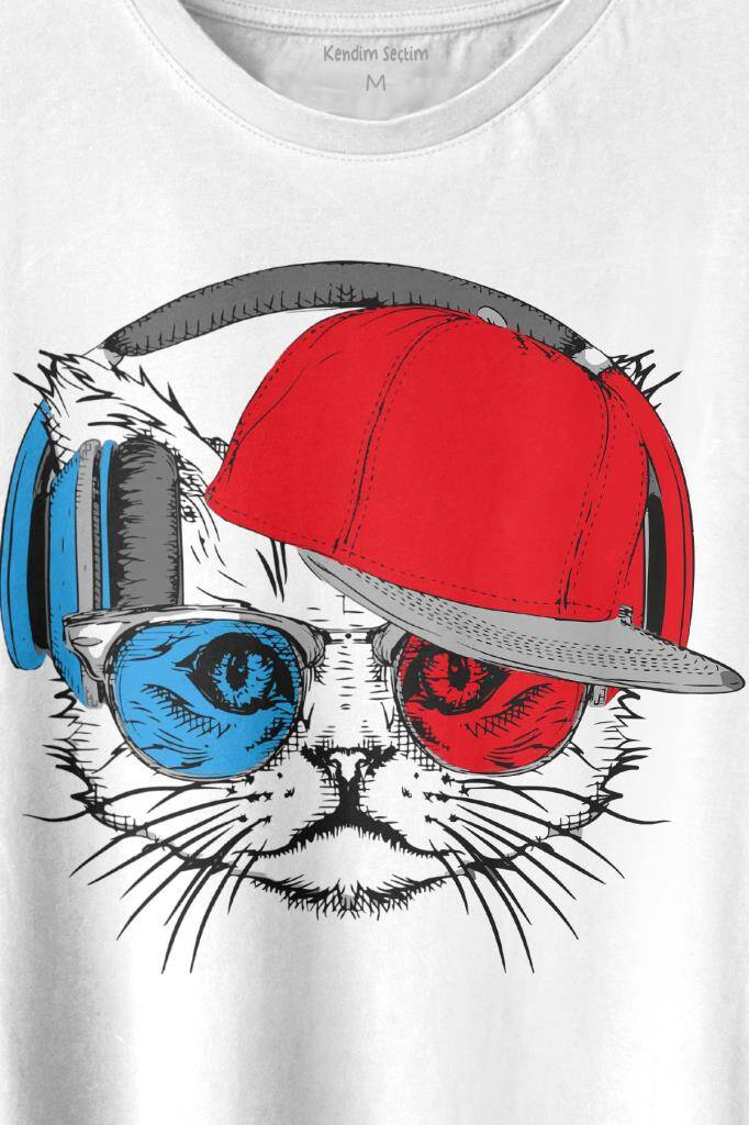 Cat Glasses Gözlüklü Bordo Mavi Spor Trabzon Kedi Baskılı Tişört Unisex T-shirt - 2