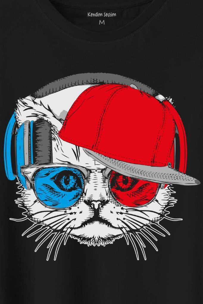 Cat Glasses Gözlüklü Bordo Mavi Spor Trabzon Kedi Baskılı Tişört Unisex T-Shirt - 2