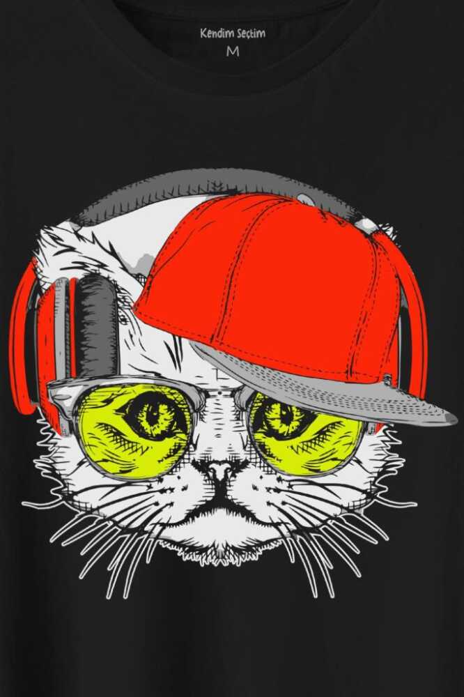 Cat Glasses Gözlüklü Kırmızı Kedi Baskılı Tişört Unisex T-Shirt - 2
