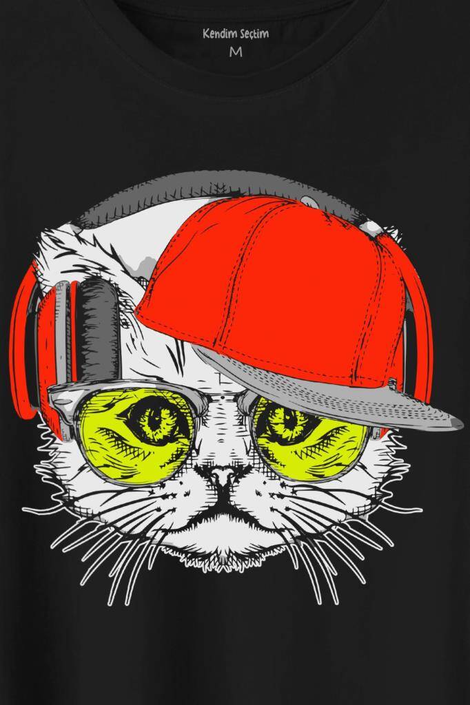 Cat Glasses Gözlüklü Kırmızı Kedi Baskılı Tişört Unisex T-Shirt (1)