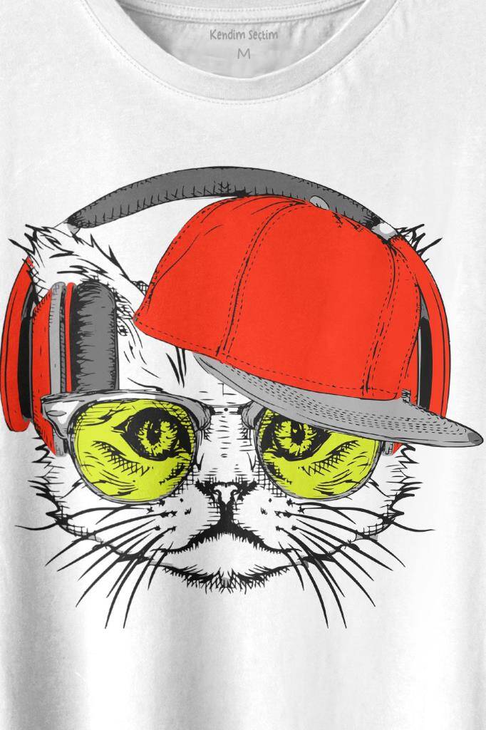 Cat Glasses Gözlüklü Kırmızı Kedi Baskılı Tişört Unisex T-shirt (1)