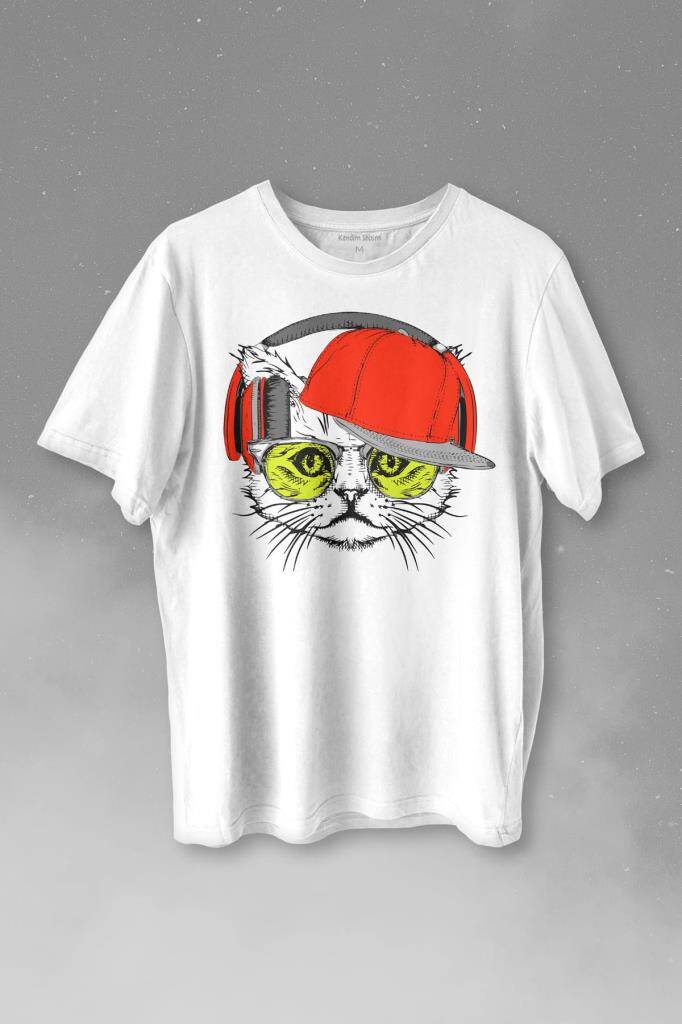Cat Glasses Gözlüklü Kırmızı Kedi Baskılı Tişört Unisex T-shirt