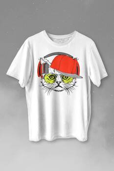 Cat Glasses Gözlüklü Kırmızı Kedi Baskılı Tişört Unisex T-shirt - 1