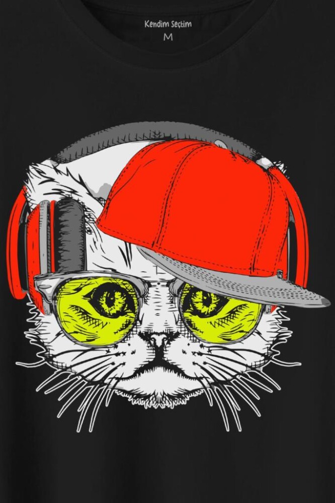 Cat Glasses Gözlüklü Kırmızı Kedi Baskılı Tişört Unisex T-Shirt (1)