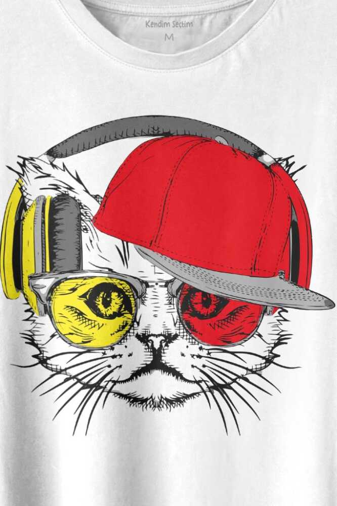 Cat Glasses Gözlüklü Sarı Kırmızı Kedi Baskılı Tişört Unisex T-shirt (1)