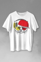Cat Glasses Gözlüklü Sarı Kırmızı Kedi Baskılı Tişört Unisex T-shirt - 1