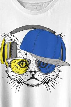 Cat Glasses Gözlüklü Sarı Lacivert Kedi Baskılı Tişört Unisex T-shirt - 2