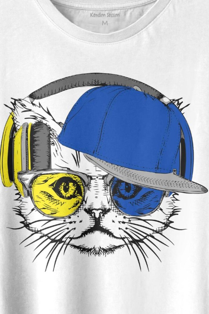 Cat Glasses Gözlüklü Sarı Lacivert Kedi Baskılı Tişört Unisex T-shirt - 2