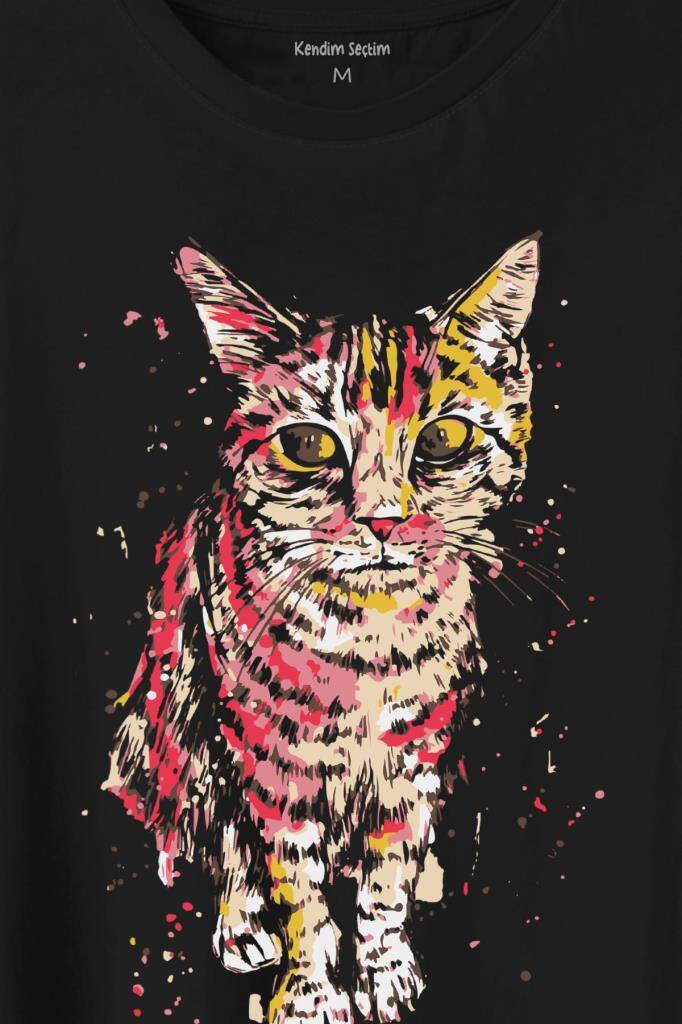 Cat Mom Kedi Mother Annesi Sevimli Masum Rengarenk Kedi Çizim Silüeti Baskılı Tişört Unisex T-Shirt (1)