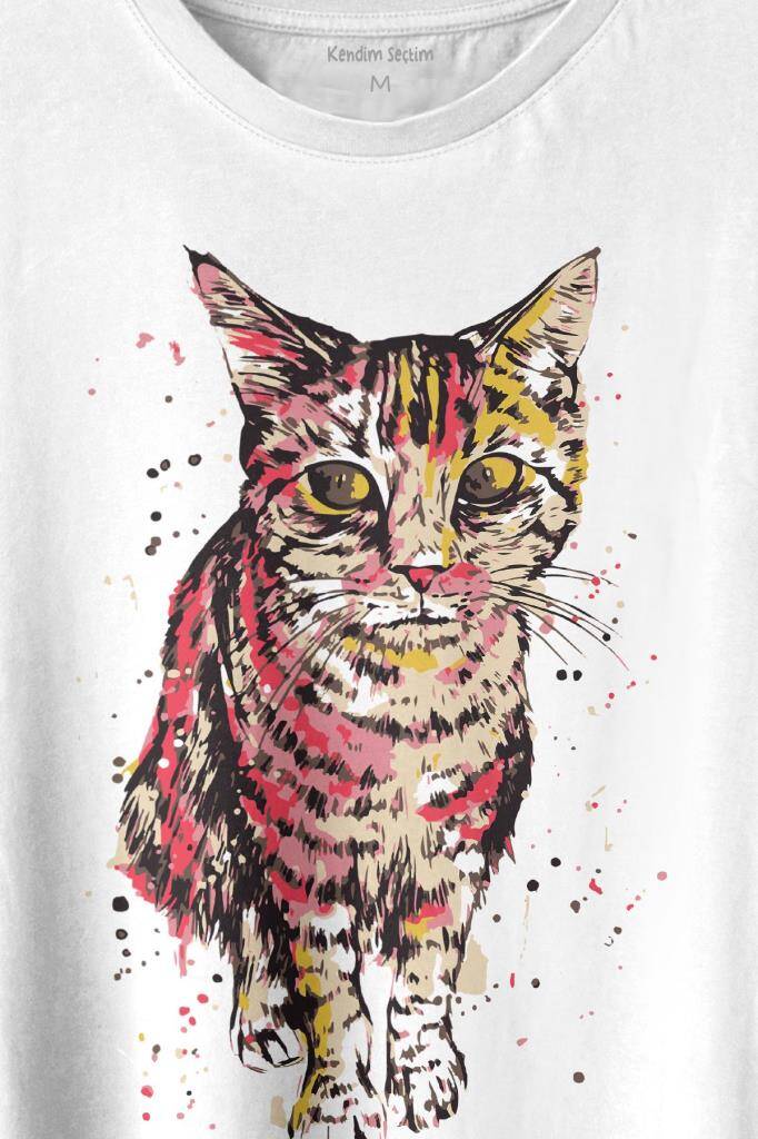 Cat Mom Kedi Mother Annesi Sevimli Masum Rengarenk Kedi Çizim Silüeti Baskılı Tişört Unisex T-shirt (1)