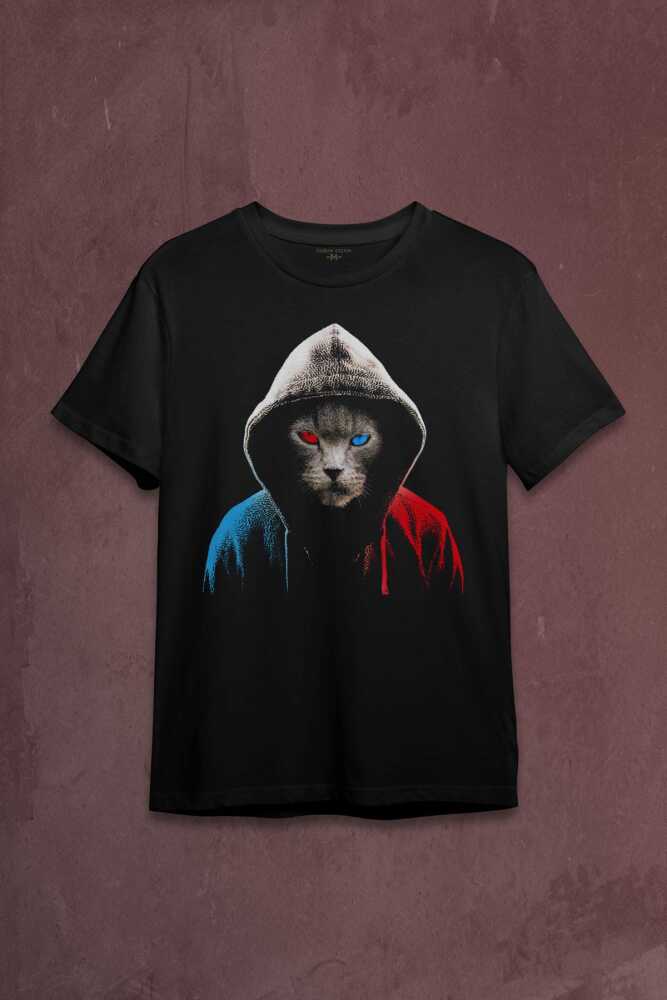 Cat Trabzon Kedisi Bordo Mavi Baskılı Tişört Unisex T-shirt - 1