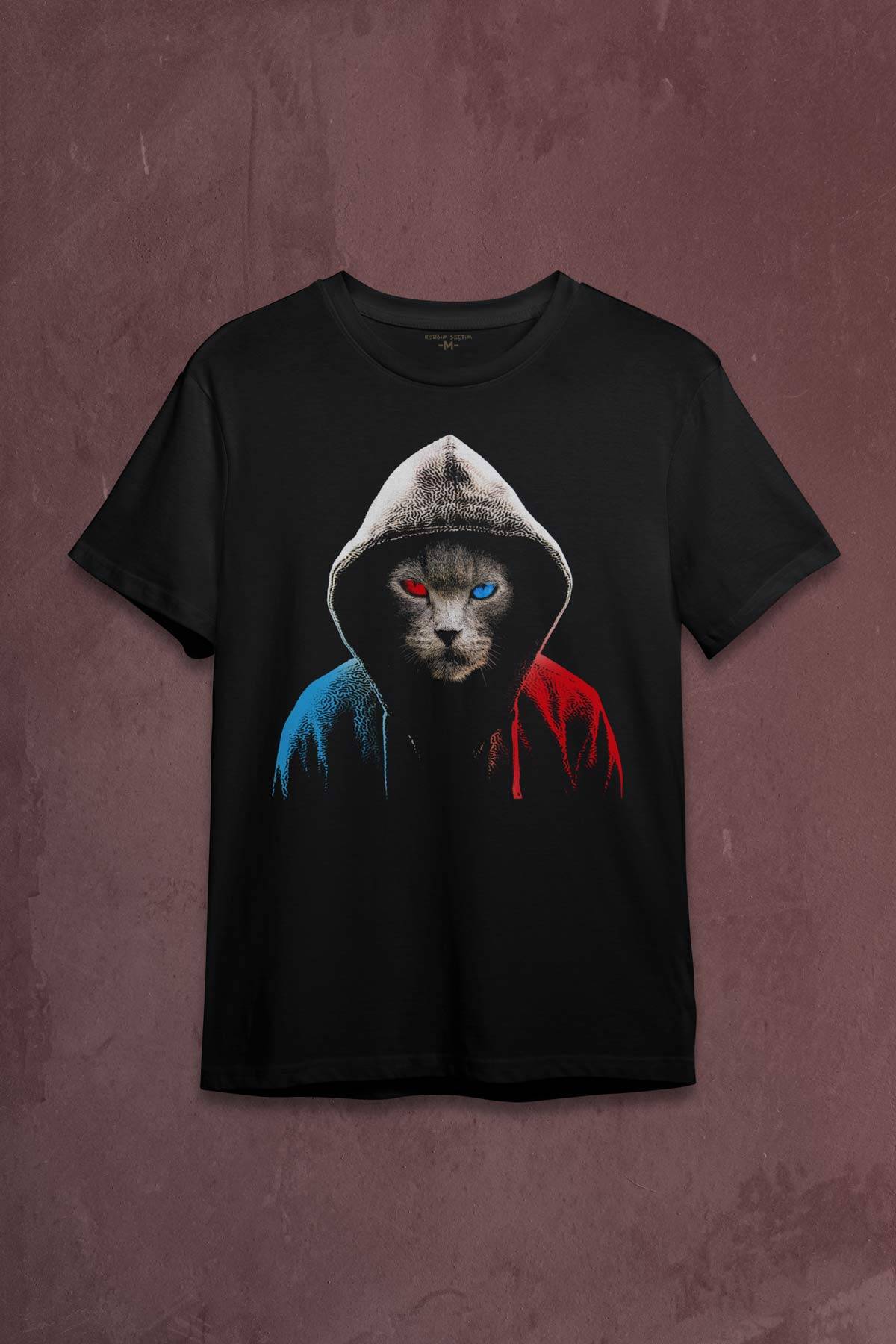 Cat Trabzon Kedisi Bordo Mavi Baskılı Tişört Unisex T-shirt