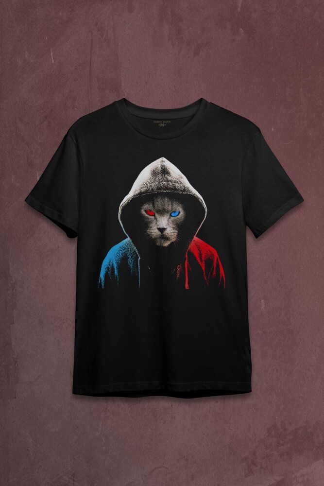 Cat Trabzon Kedisi Bordo Mavi Baskılı Tişört Unisex T-shirt - 1