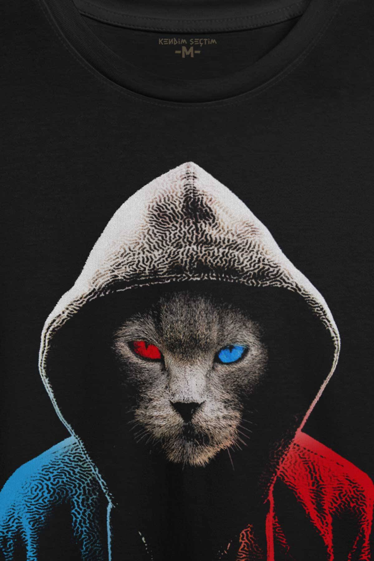 Cat Trabzon Kedisi Bordo Mavi Baskılı Tişört Unisex T-shirt - 2