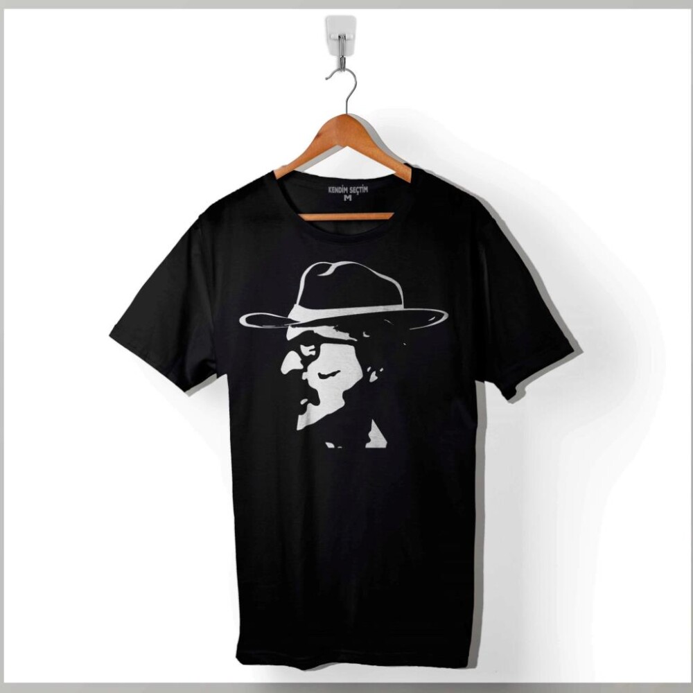 Cem Karaca Silüet Tasarım Islak Islak Baskılı Tişört Unisex T-Shirt - 1