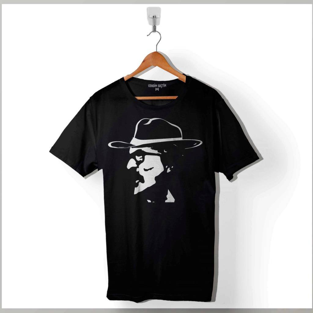 Cem Karaca Silüet Tasarım Islak Islak Baskılı Tişört Unisex T-Shirt - 1