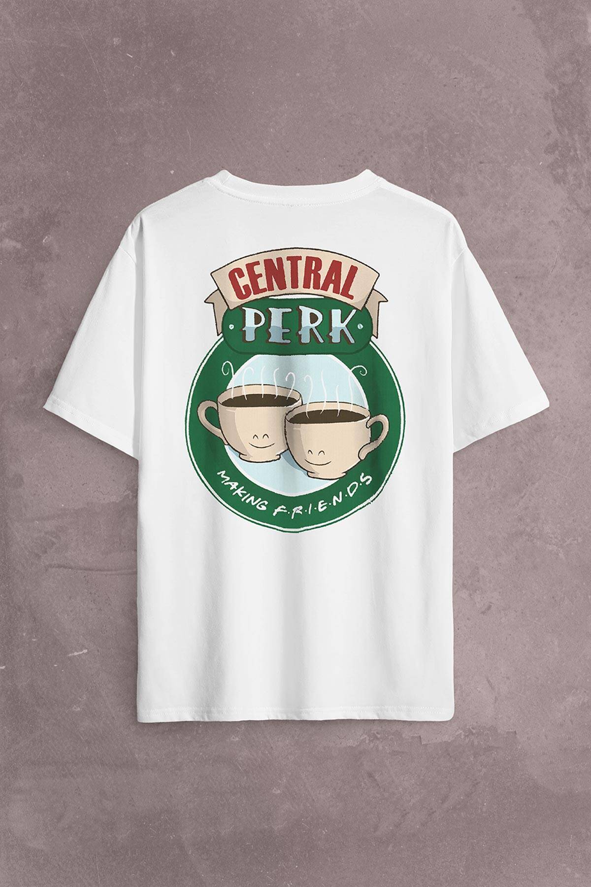 Central Perk Making Friends Logo Sırt Ön Baskılı Oversize Tişört Unisex T-Shirt - 2