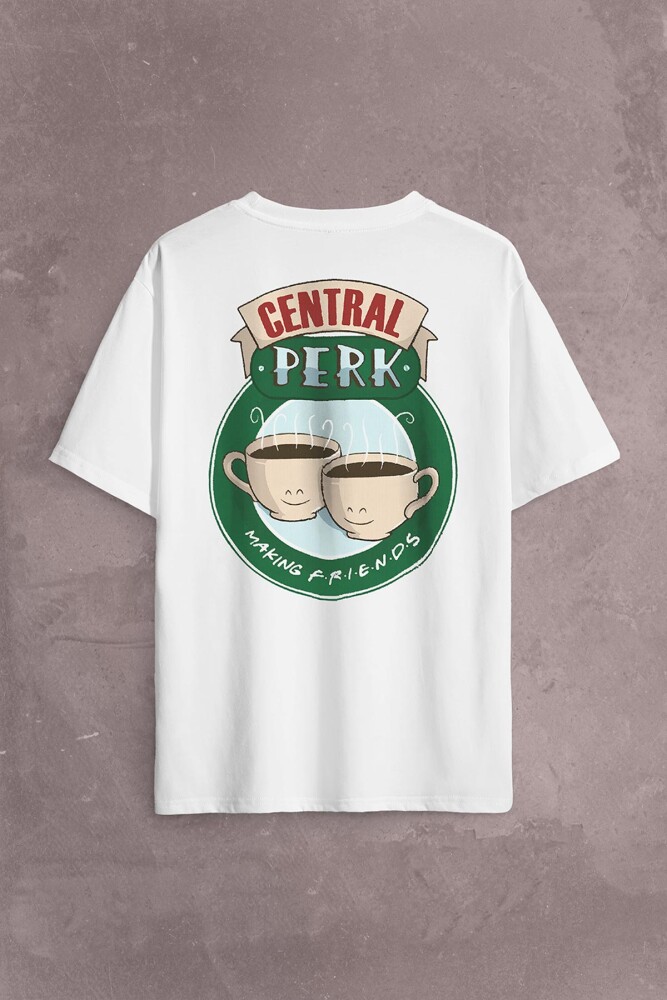 Central Perk Making Friends Logo Sırt Ön Baskılı Oversize Tişört Unisex T-Shirt (1)