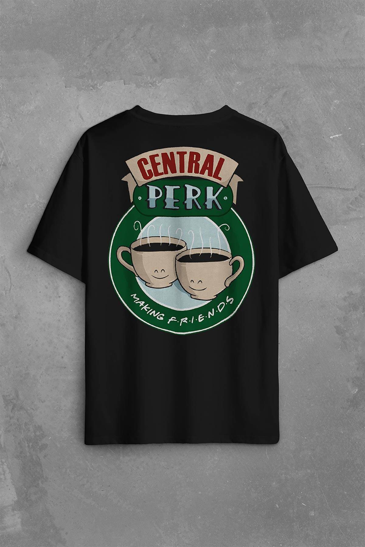 Central Perk Making Friends Logo Sırt Ön Baskılı Oversize Tişört Unisex T-Shirt - 2