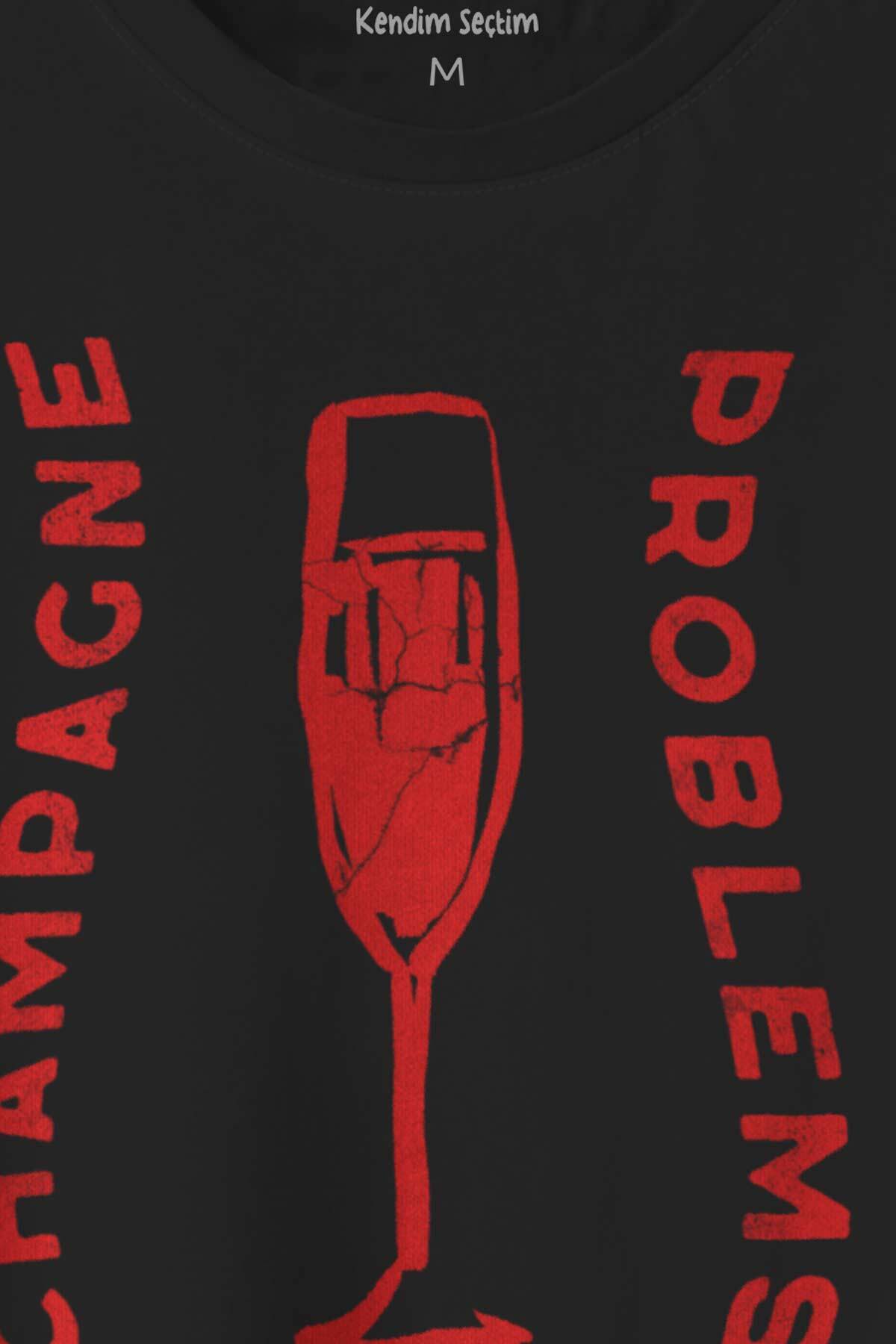 Champagne Problems Taylor Swift Evermore Baskılı Siyah T-shirt Unisex Tişört - 2