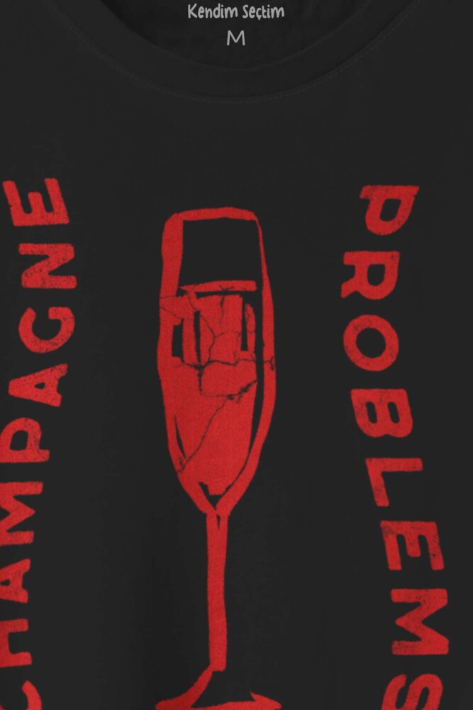 Champagne Problems Taylor Swift Evermore Baskılı Siyah T-shirt Unisex Tişört (1)