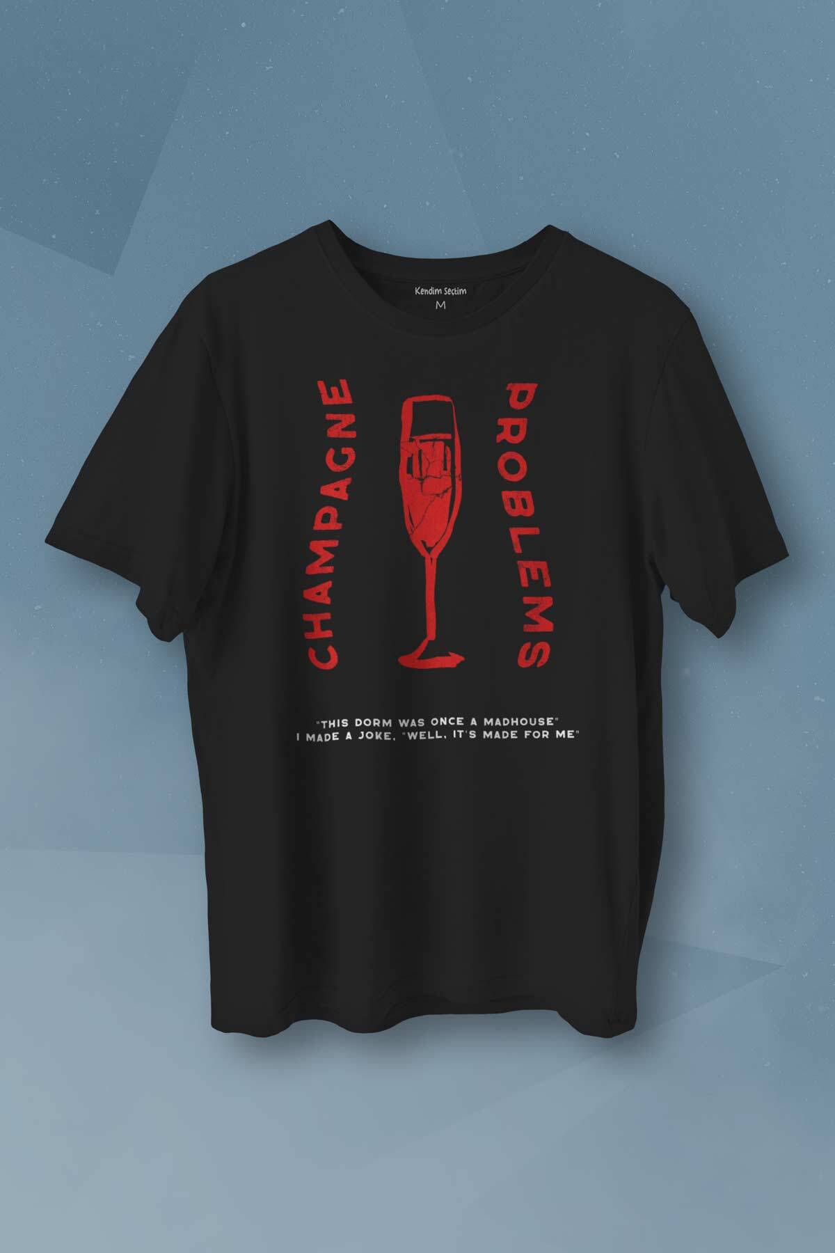 Champagne Problems Taylor Swift Evermore Baskılı Siyah T-shirt Unisex Tişört - 1